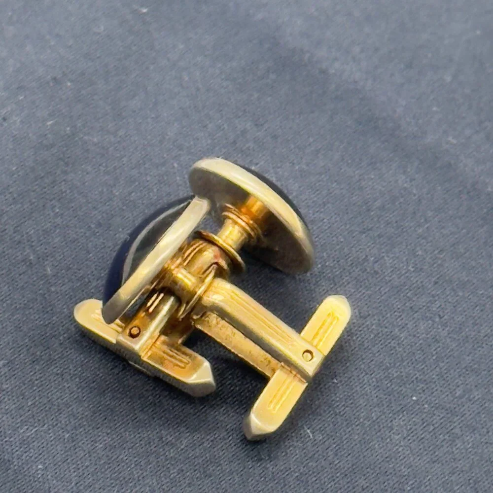 Vintage Hickok Gold Tone Blue Glass Cabochon Cufflinks Mid Century MCM